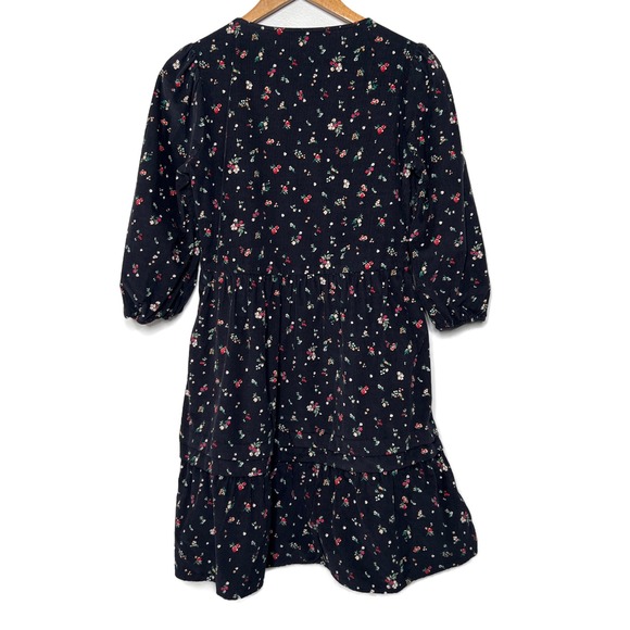 Time and Tru Womens Black Floral Corduroy Tiered Puff Sleeves Mini Dress Size S - Picture 12 of 16